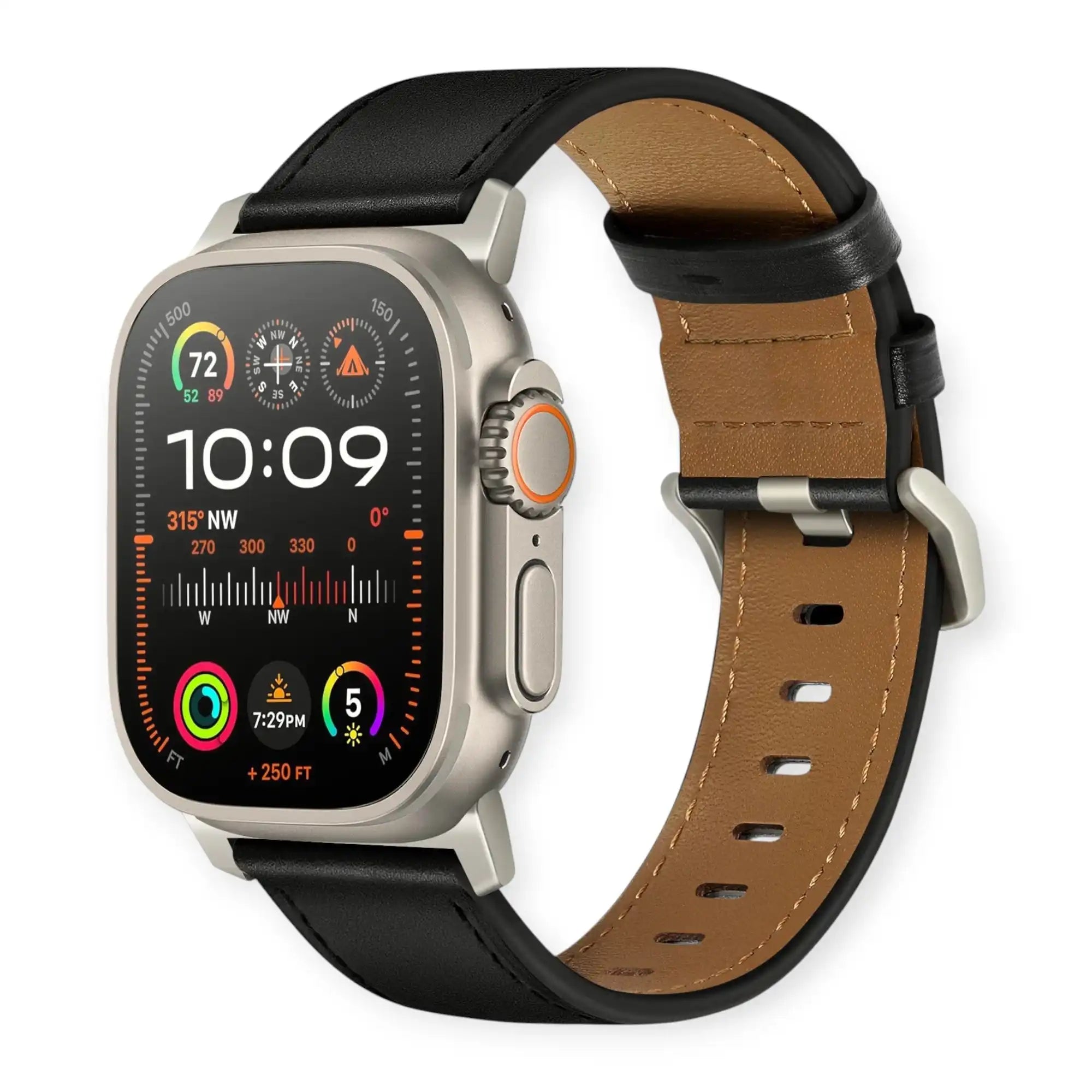 Black Pinstripe Genuine Leather Apple Watch Band | Dress Style