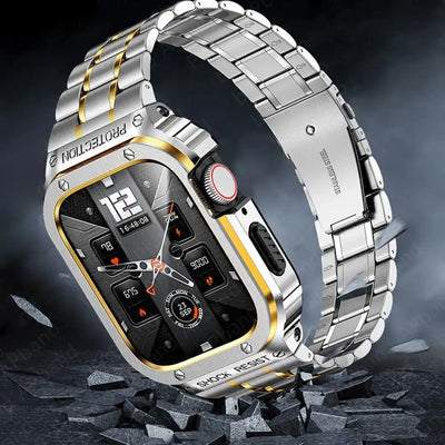 Silver & Gold Two-Tone Apple Watch Stainless Steel Case & Band Set | Sport Style