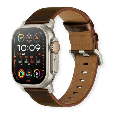 Waxed Coffee Brown Genuine Leather Apple Watch Band | Dress Style