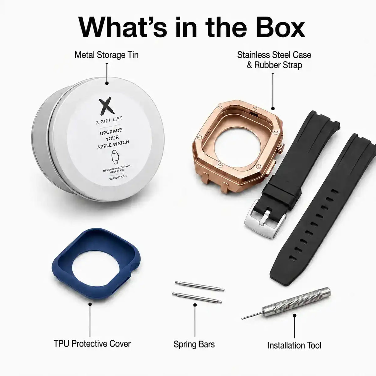 Rose Gold Steel Apple Watch Case & Rubber Band Set | Royal Oak Mod Kit - 