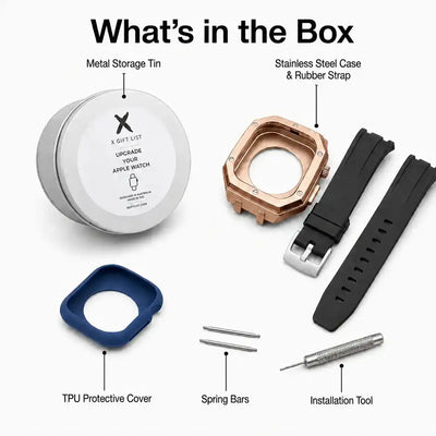 Rose Gold Steel Apple Watch Case & Rubber Band Set | Royal Oak Mod Kit - 