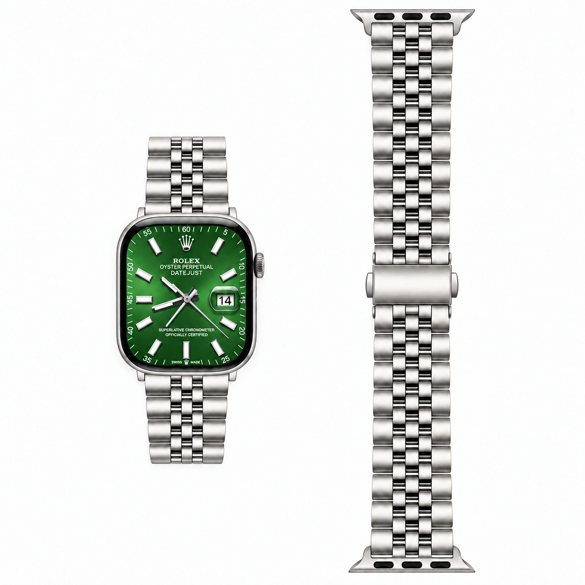 Silver Jubilee Stainless Steel Apple Watch Band | Datejust Style - 