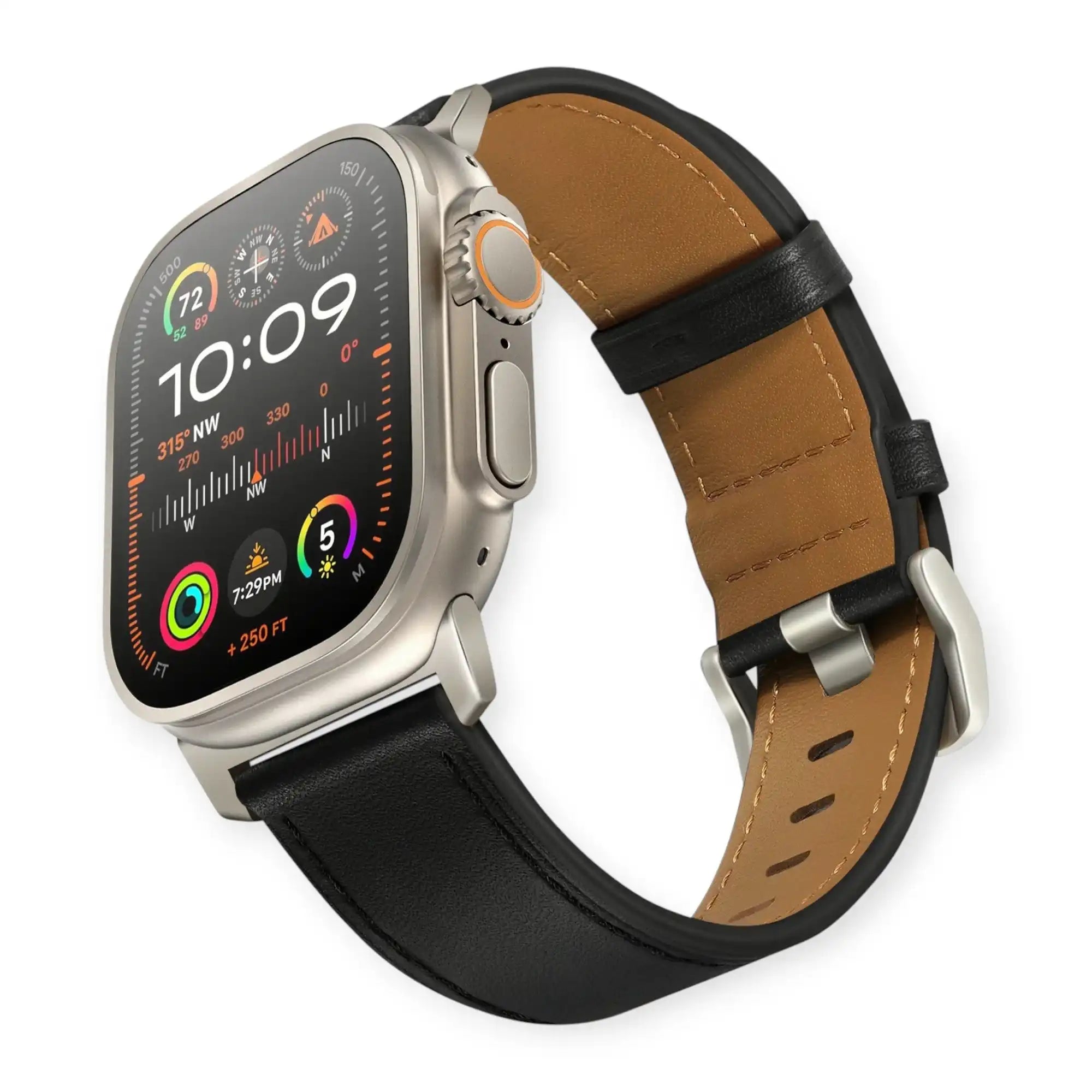Black Pinstripe Genuine Leather Apple Watch Band | Dress Style