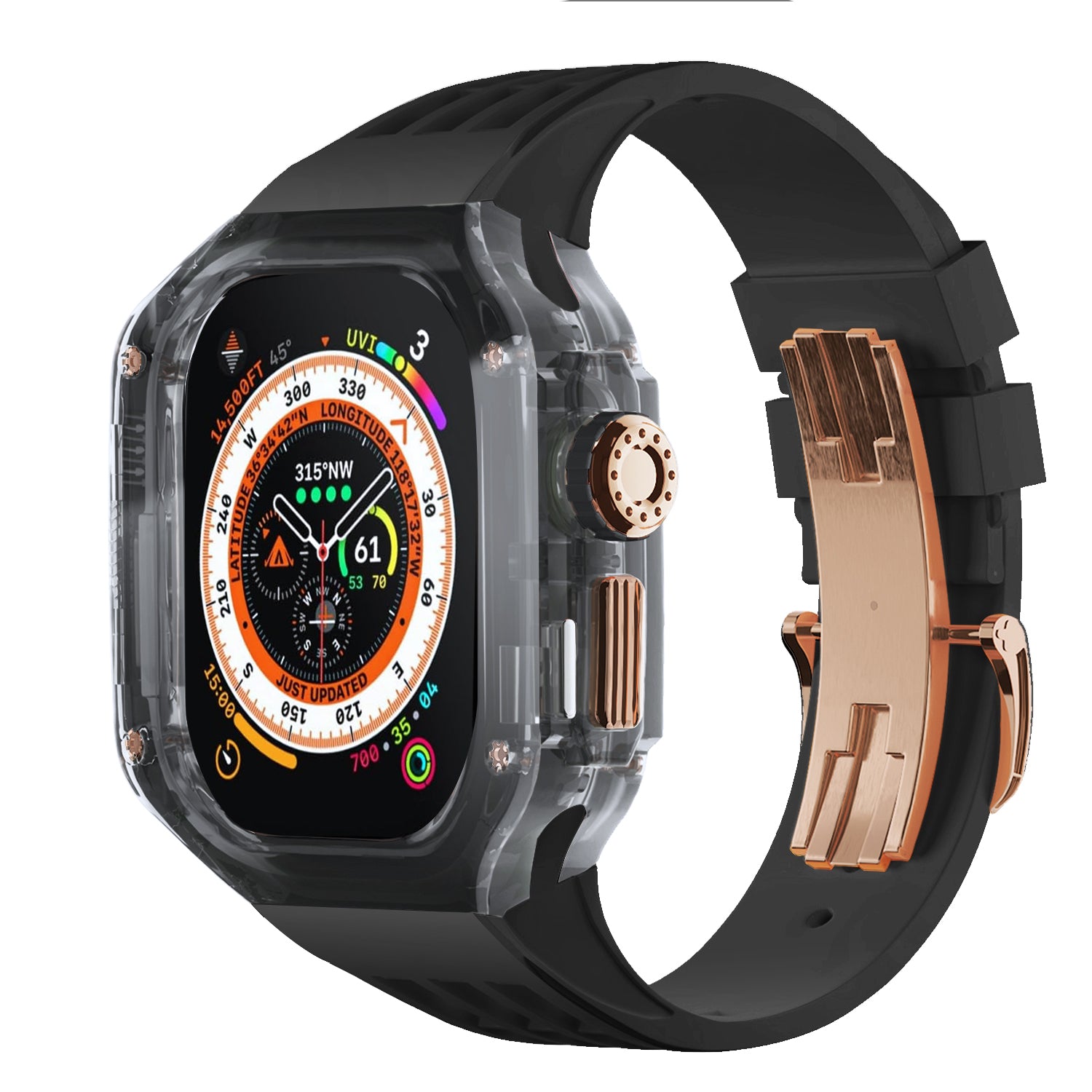 Smoke Black Apple Watch Case & Fluororubber Band Set – Ultra | RM Style