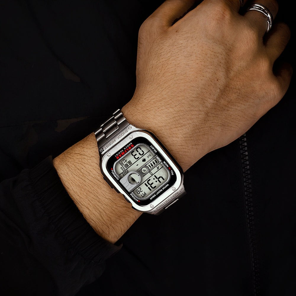 Silver Apple Watch Stainless Steel Case & Band Set | Sport Style