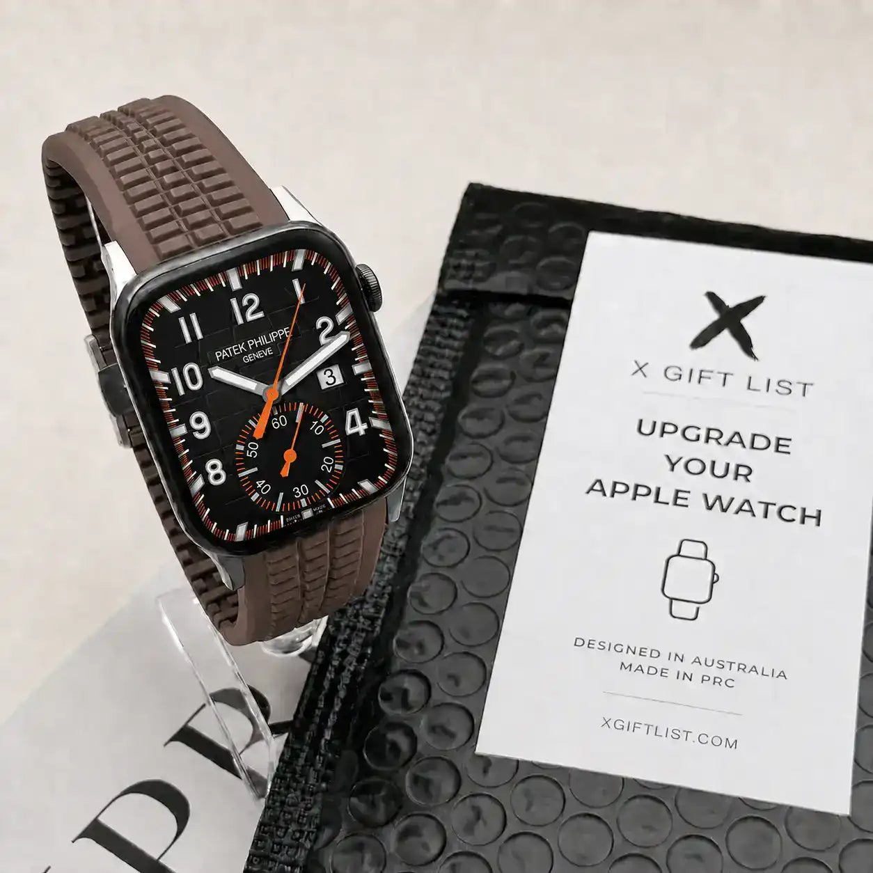 Apple Watch Mod Rubber Strap – Brown Aquanaut Style - 