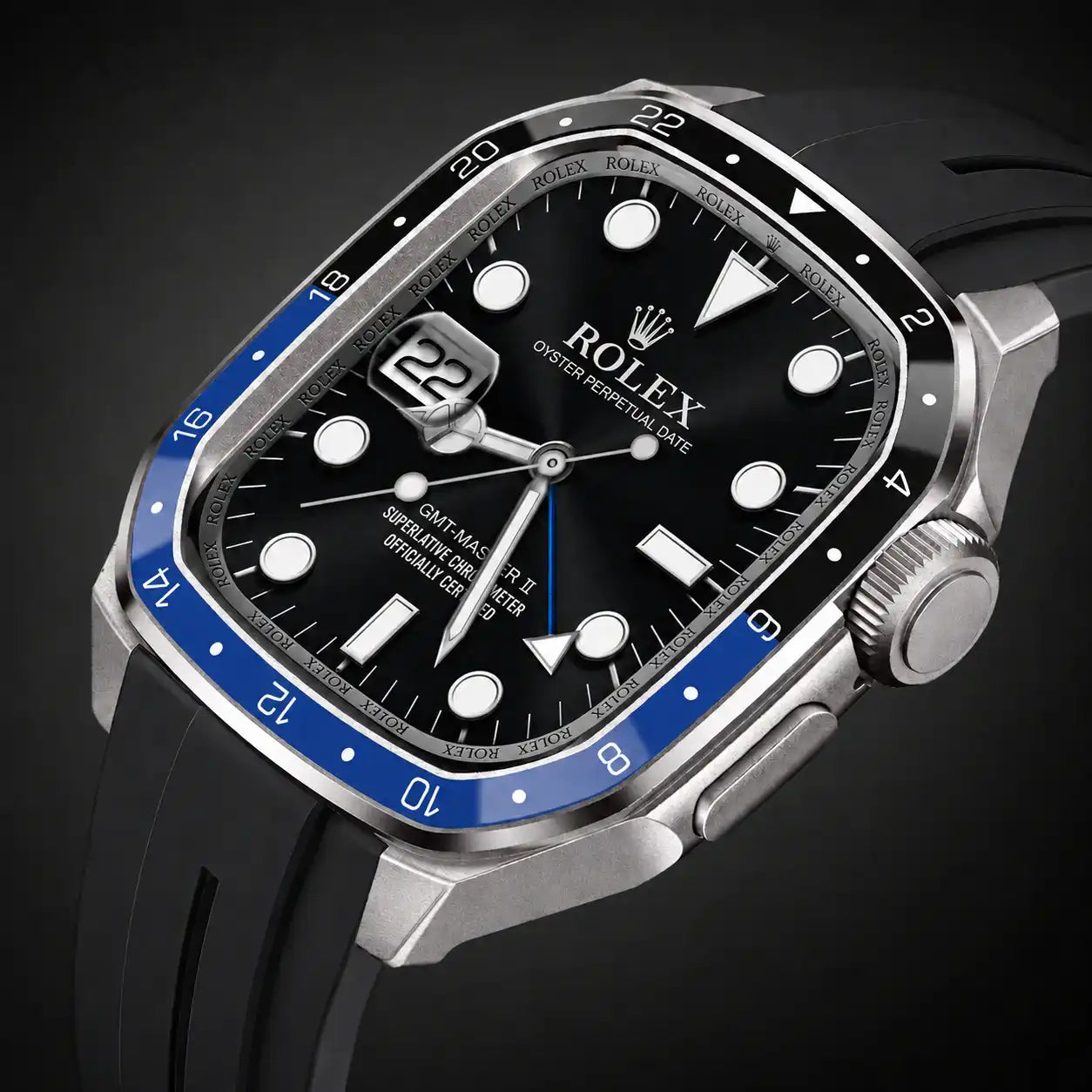 Apple Watch Mod Zinc Alloy Case & Rubber Strap – Batman GMT Style - 