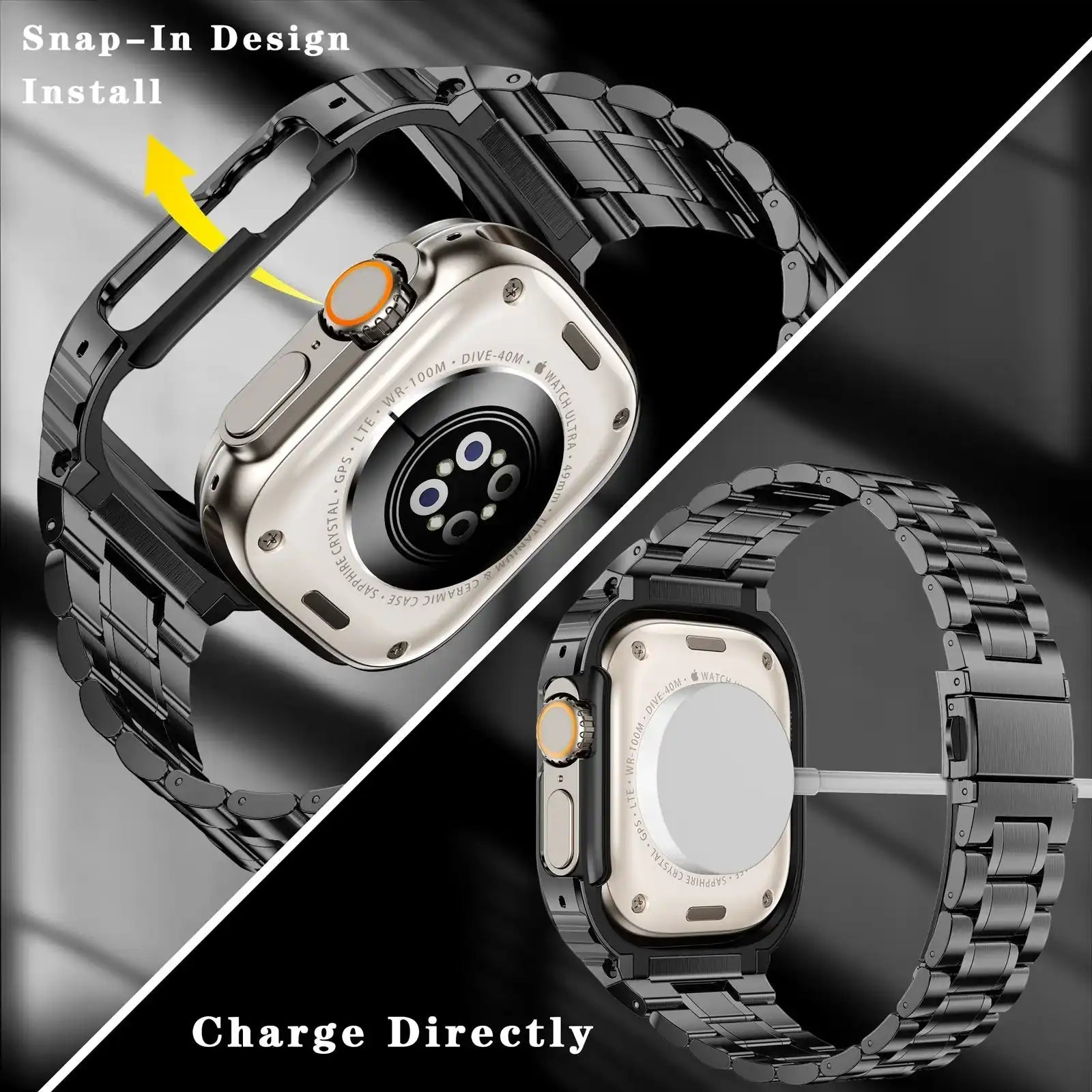 Black Apple Watch Stainless Steel Case & Band Set | Sport Style