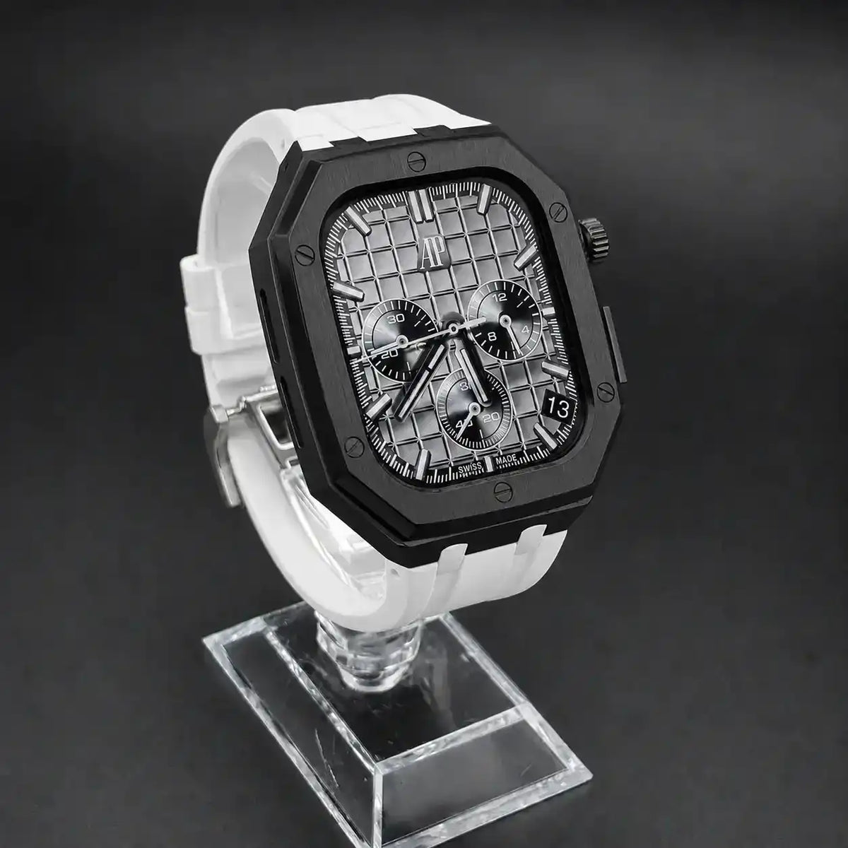 Black Steel Apple Watch Case & Rubber Band Set | Royal Oak Mod Kit - 