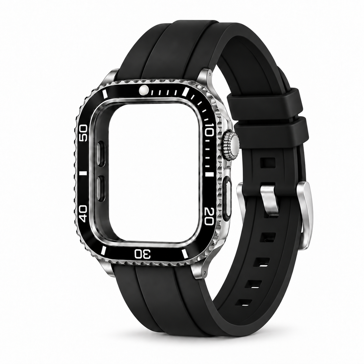 Silver & Black Steel Apple Watch Case & TPU Band Set | Sub Mod Kit - 