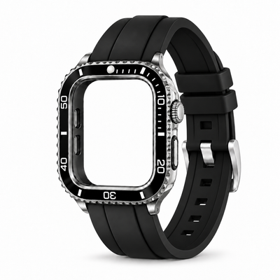 Silver & Black Steel Apple Watch Case & TPU Band Set | Sub Mod Kit - 