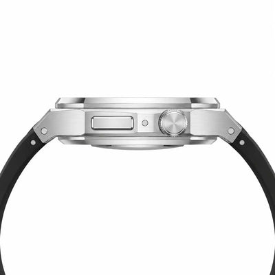 Apple Watch Mod Steel Case & Rubber Strap – Silver Oak Style - 