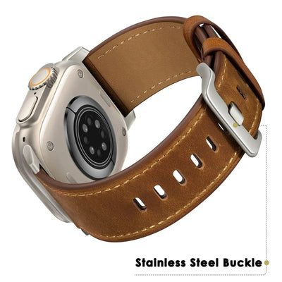 Red Brown Genuine Leather Apple Watch Band | Dress Style