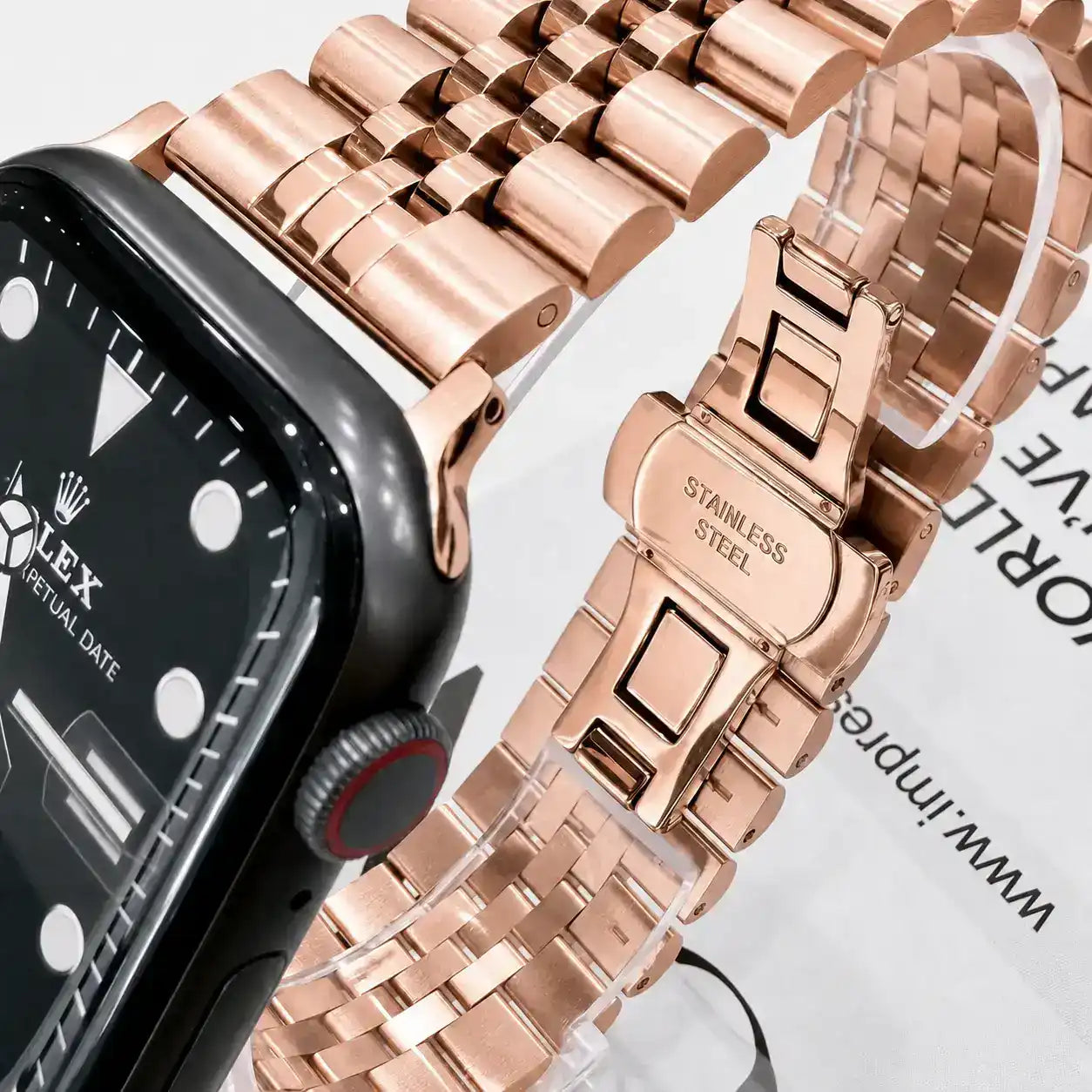 Apple Watch Mod Jubilee Steel Strap – Rose Gold Datejust Style - 