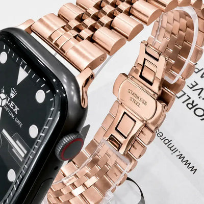 Apple Watch Mod Jubilee Steel Strap – Rose Gold Datejust Style - 