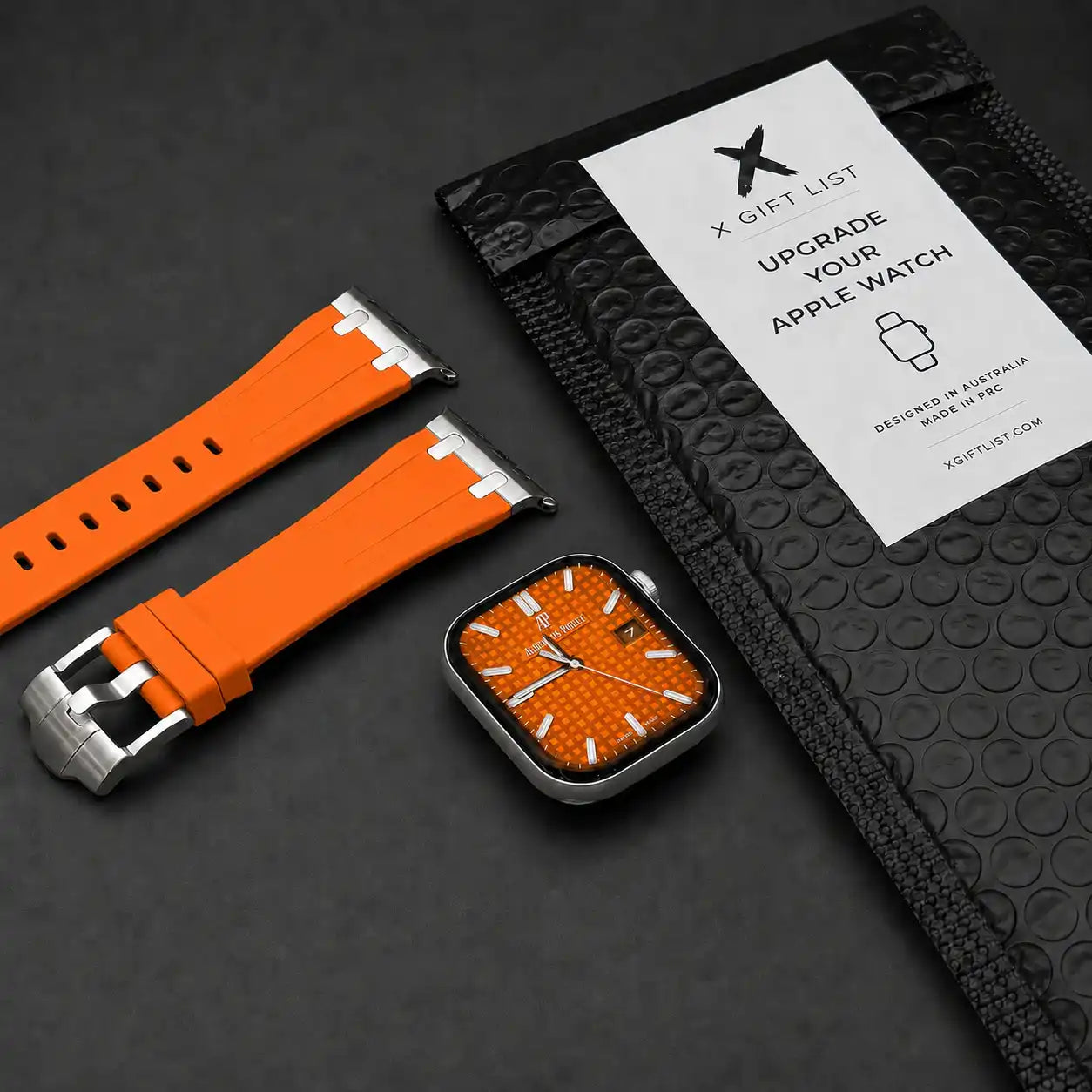 Apple Watch Mod Rubber Strap – Orange Oak Style - 