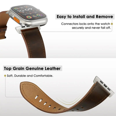 Waxed Coffee Brown Genuine Leather Apple Watch Band | Dress Style