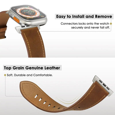 Red Brown Genuine Leather Apple Watch Band | Dress Style