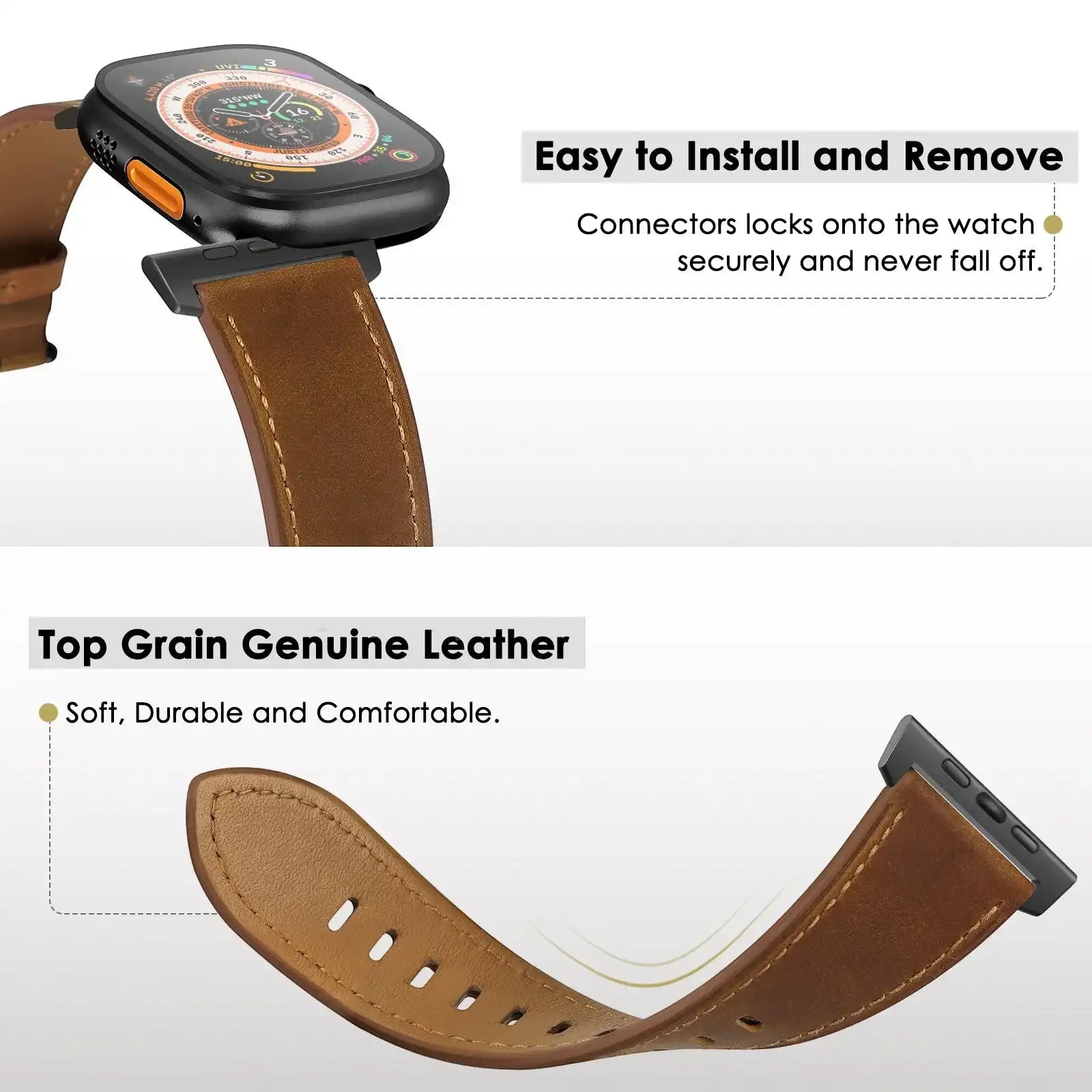 Red Brown Genuine Leather Apple Watch Band | Dress Style