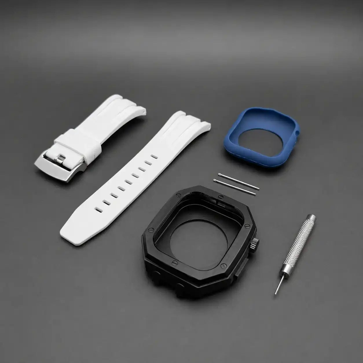 Apple Watch Mod Steel Case & Rubber Strap – Black Oak Style - 