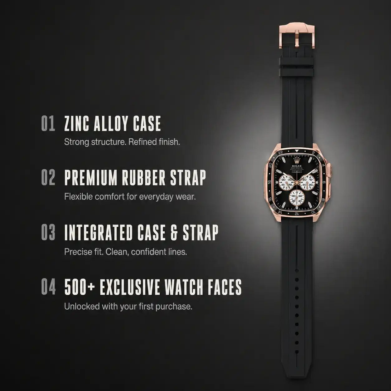 Apple Watch Mod Zinc Alloy Case & Rubber Strap – Rose Gold GMT Style - 