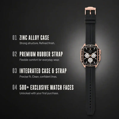 Apple Watch Mod Zinc Alloy Case & Rubber Strap – Rose Gold GMT Style - 