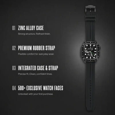 Apple Watch Mod Zinc Alloy Case & Rubber Strap – Black GMT Style - 