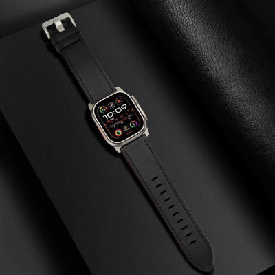 Black Pinstripe Genuine Leather Apple Watch Band | Dress Style