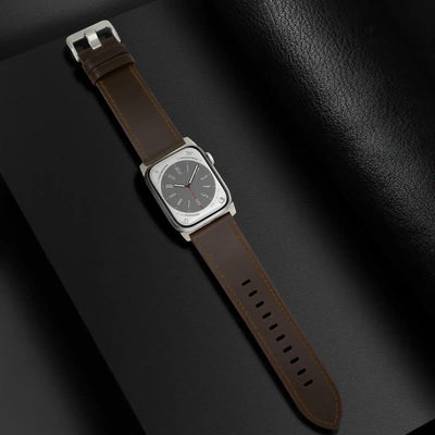 Waxed Coffee Brown Genuine Leather Apple Watch Band | Dress Style