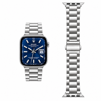 Silver Stainless Steel Apple Watch Band | Oyster Style - 