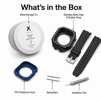 Apple Watch Mod Steel Case & Rubber Strap – Black Oak Style - 