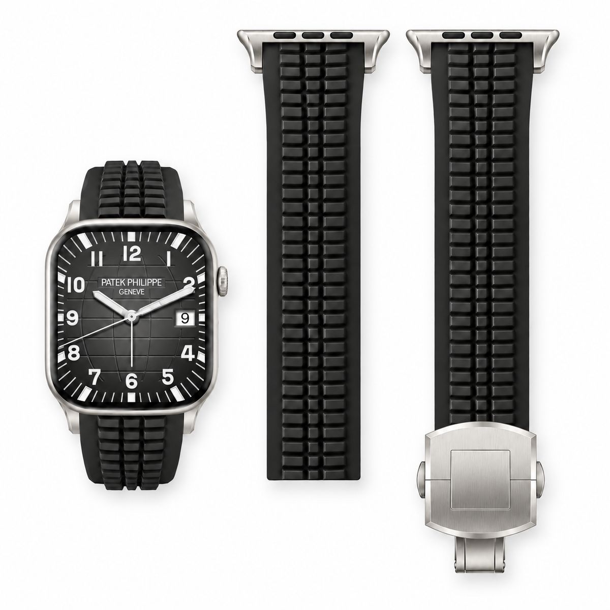 Black Nautilus Style Rubber Apple Watch Band - 