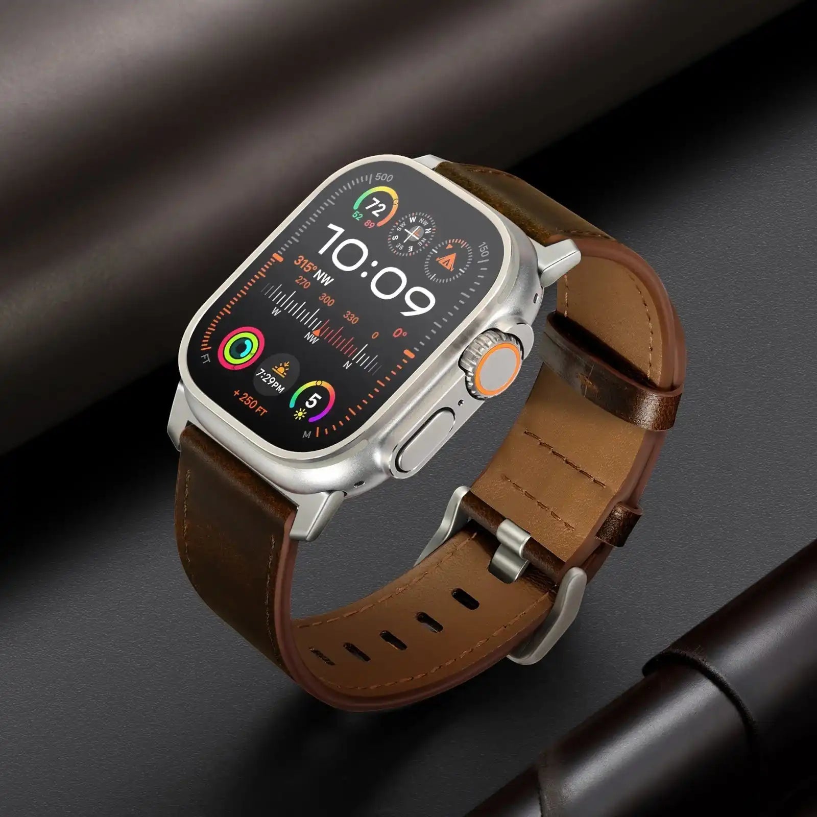 Waxed Coffee Brown Genuine Leather Apple Watch Band | Dress Style