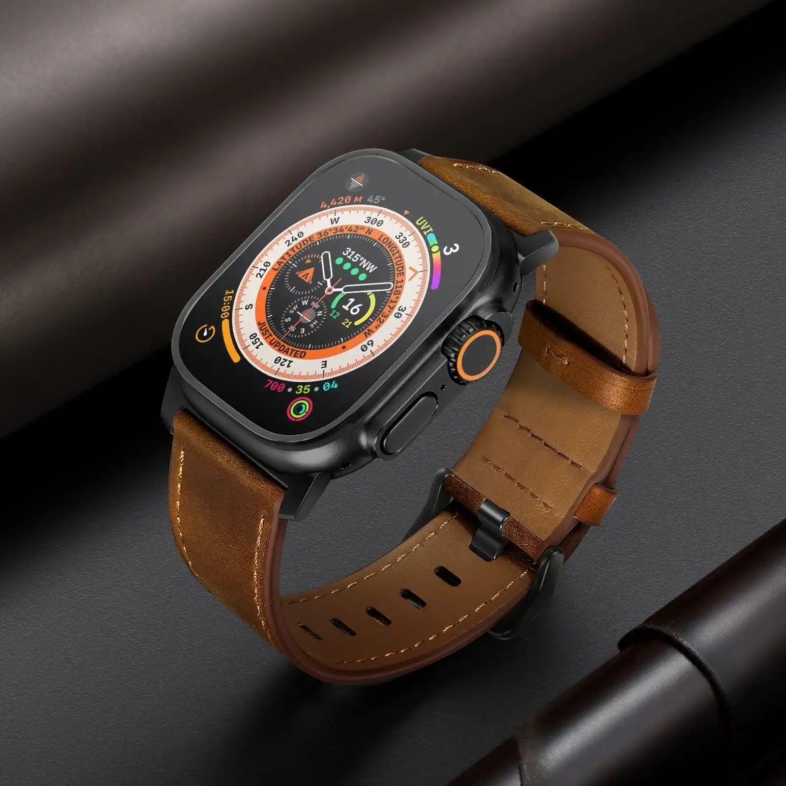 Red Brown Genuine Leather Apple Watch Band | Dress Style