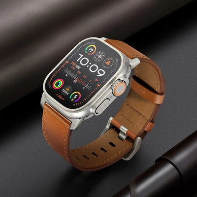 Brown Oil-Waxed Genuine Leather Apple Watch Band | Dress Style
