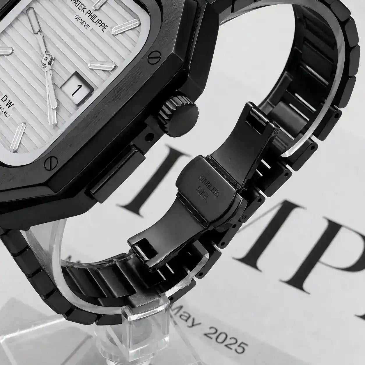 Apple Watch Mod Steel Case & Strap – Black Nautilus Style - 