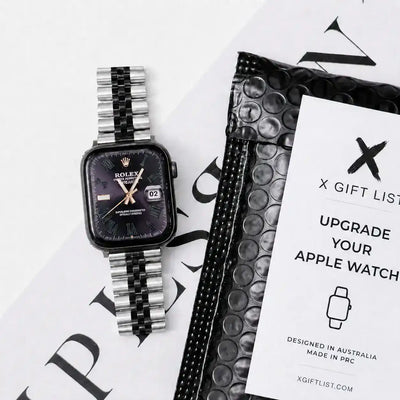 Apple Watch Mod Jubilee Steel Strap – Black & Gold Datejust Style - 
