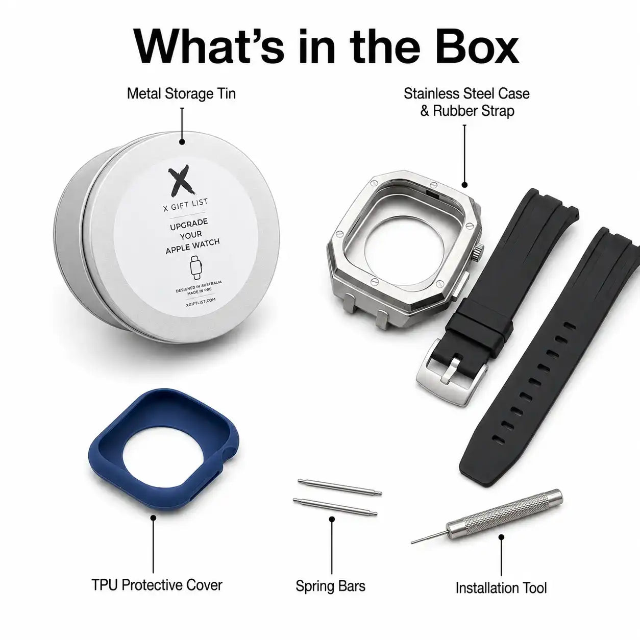 Apple Watch Mod Steel Case & Rubber Strap – Silver Oak Style - 