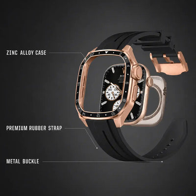 Apple Watch Mod Zinc Alloy Case & Rubber Strap – Rose Gold GMT Style - 