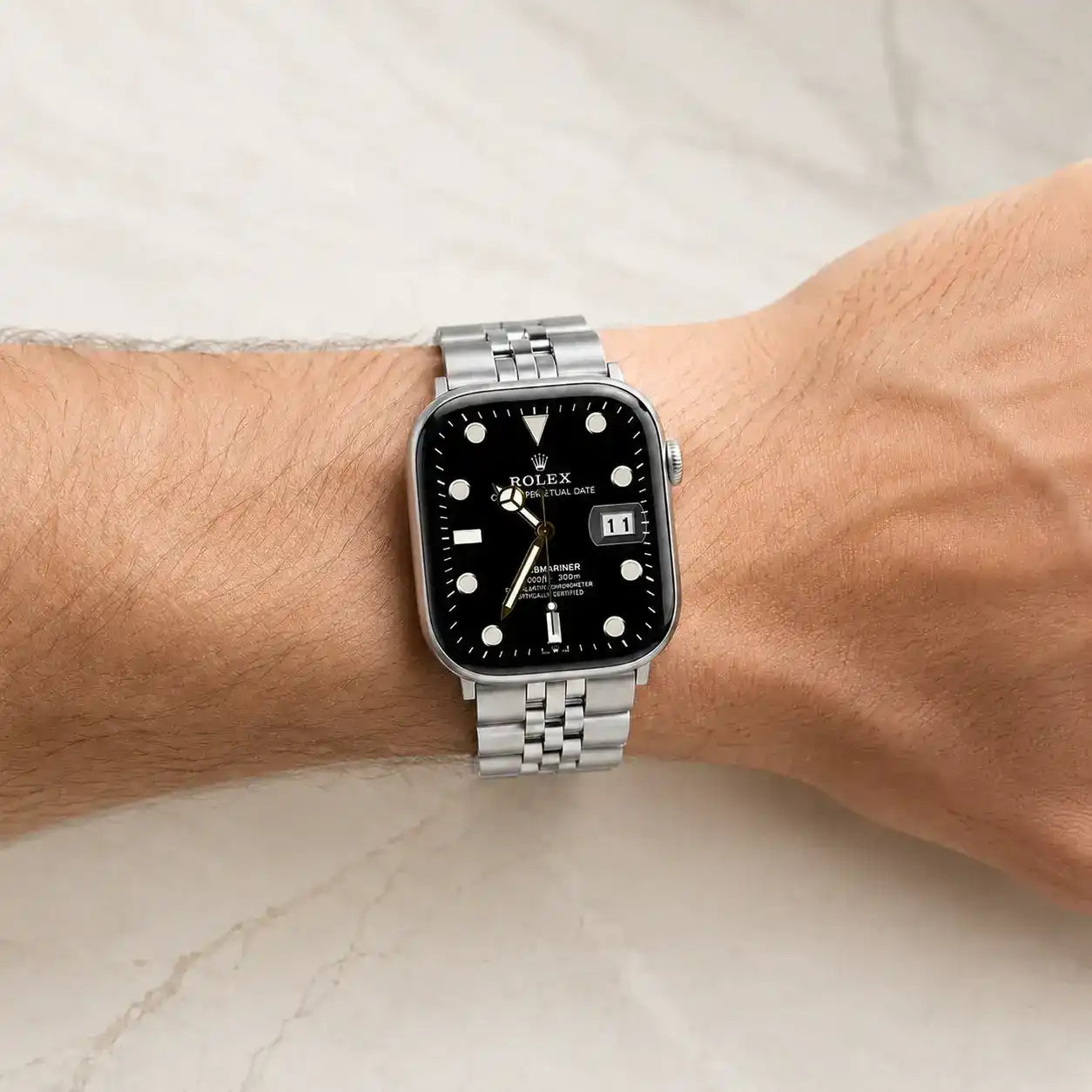 Apple Watch Mod Jubilee Steel Strap – Silver Datejust Style - 