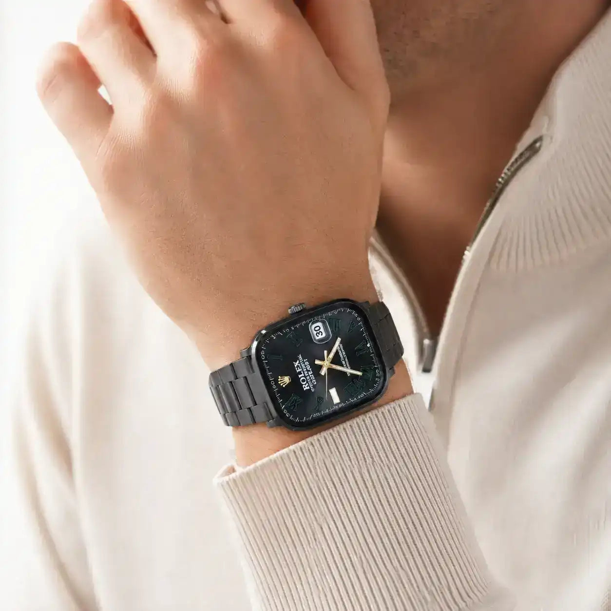 Apple Watch Mod Steel Strap – Black Oyster Style - 
