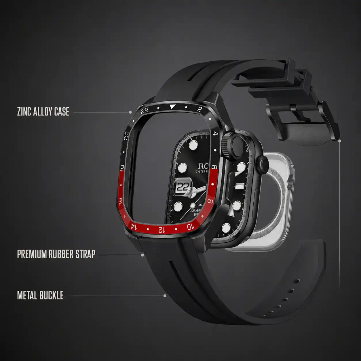 Apple Watch Mod Zinc Alloy Case & Rubber Strap – Coke GMT Style - 