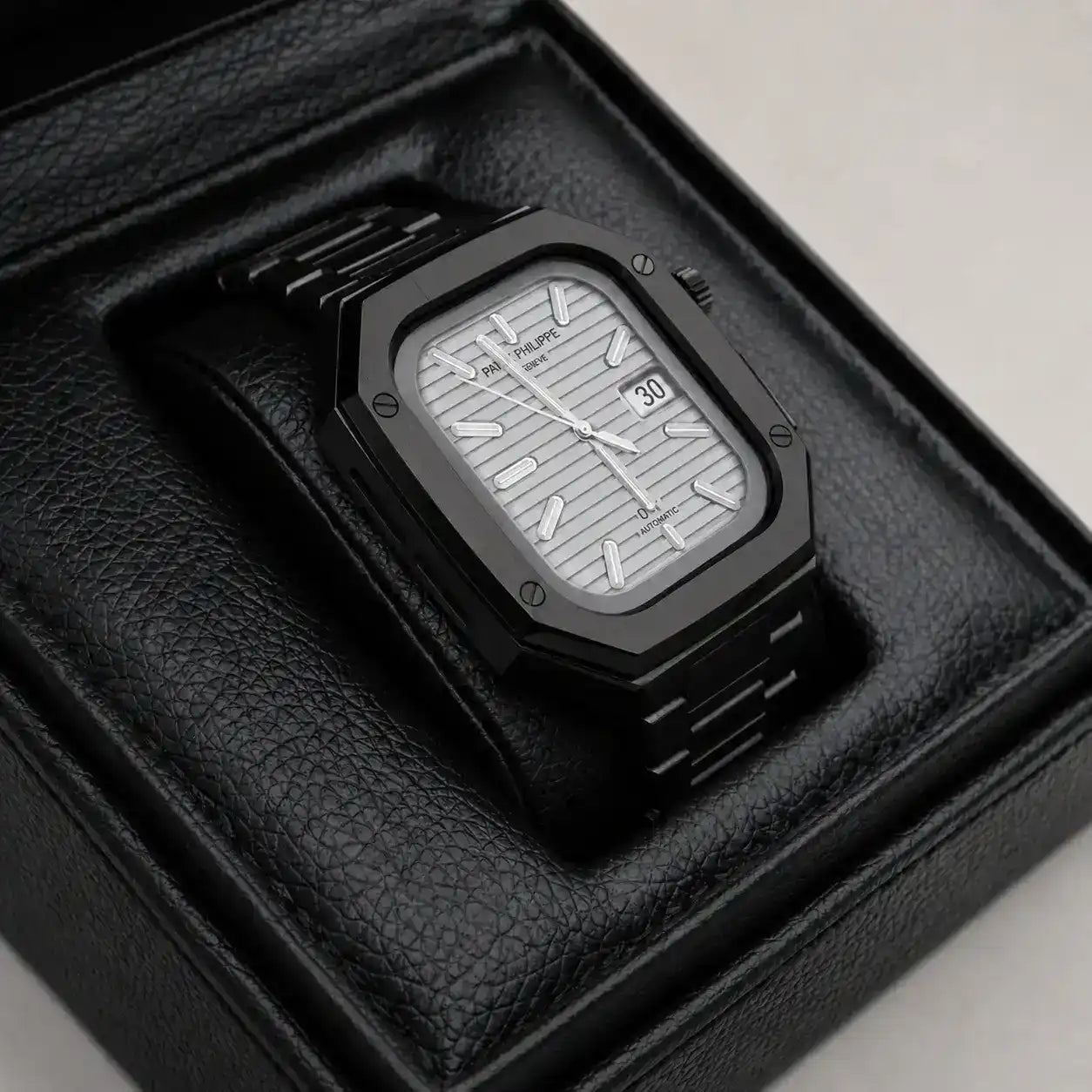Apple Watch Mod Steel Case & Strap – Black Nautilus Style - 