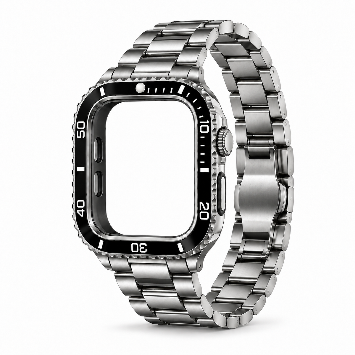 Silver & Black Steel Apple Watch Case & Band Set | Sub Mod Kit - 