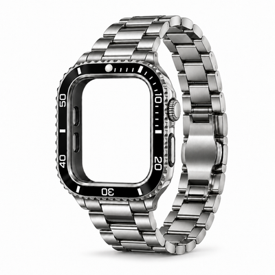 Silver & Black Steel Apple Watch Case & Band Set | Sub Mod Kit - 