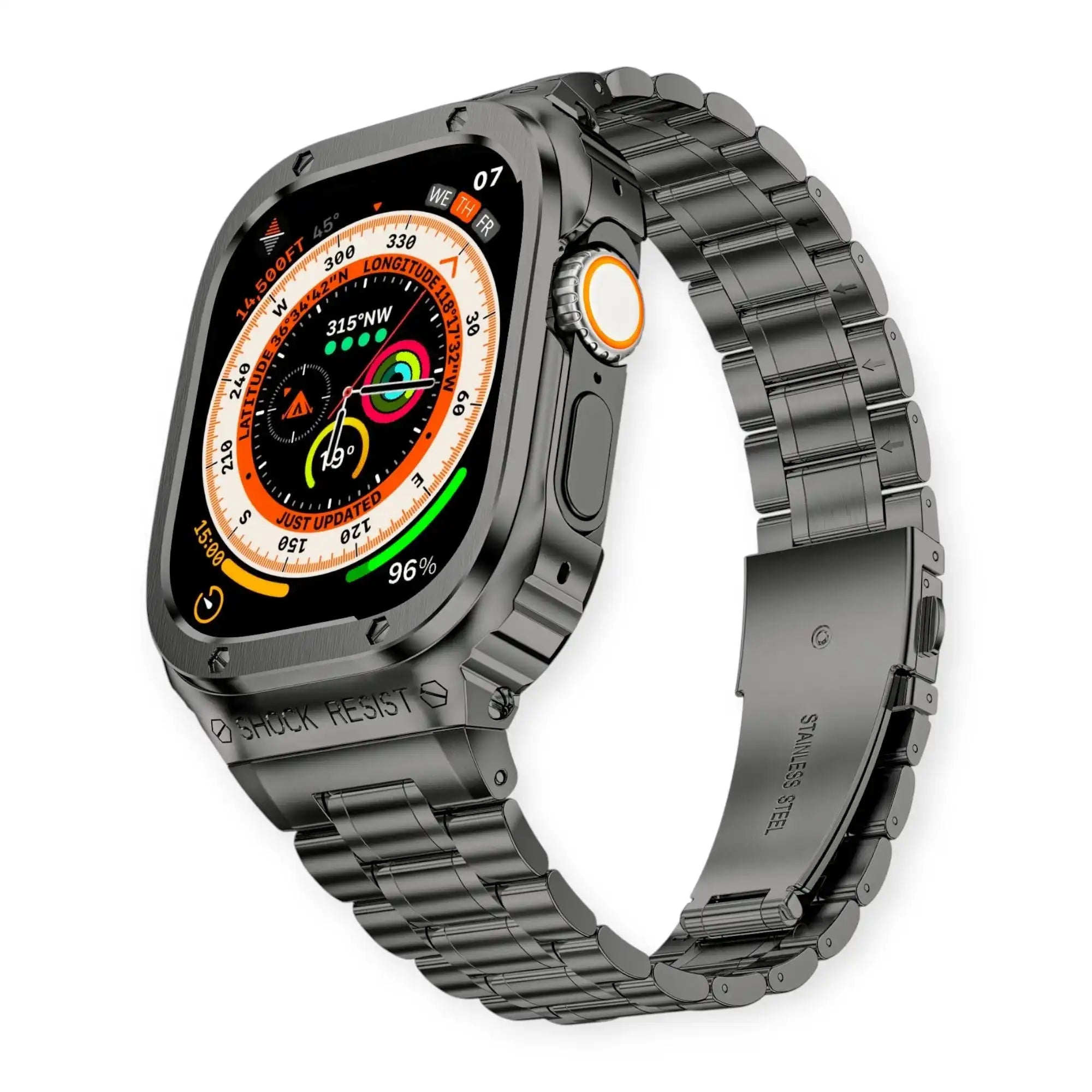 Gunmetal Apple Watch Stainless Steel Case & Band Set | Sport Style