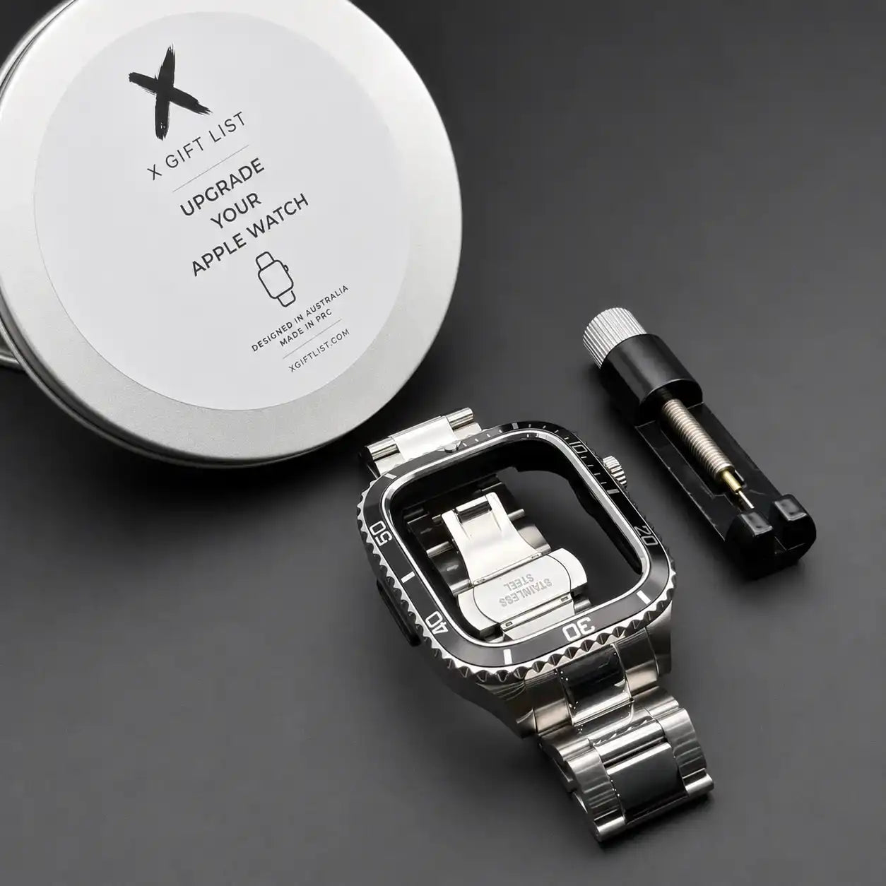Apple Watch Mod Steel Case & Strap – Silver Sub Style - 