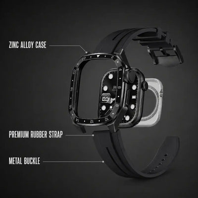 Apple Watch Mod Zinc Alloy Case & Rubber Strap – Black GMT Style - 