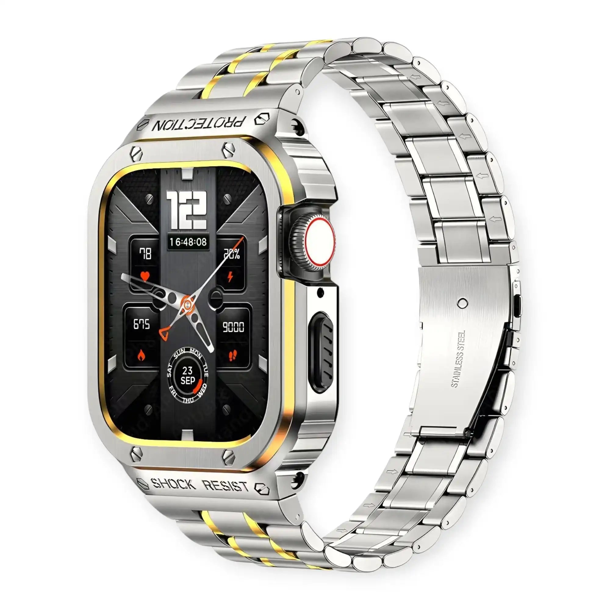 Silver & Gold Two-Tone Apple Watch Stainless Steel Case & Band Set | Sport Style