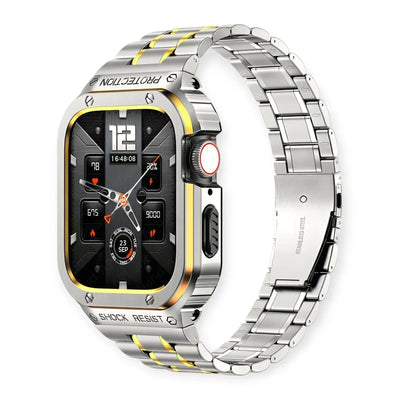 Silver & Gold Two-Tone Apple Watch Stainless Steel Case & Band Set | Sport Style